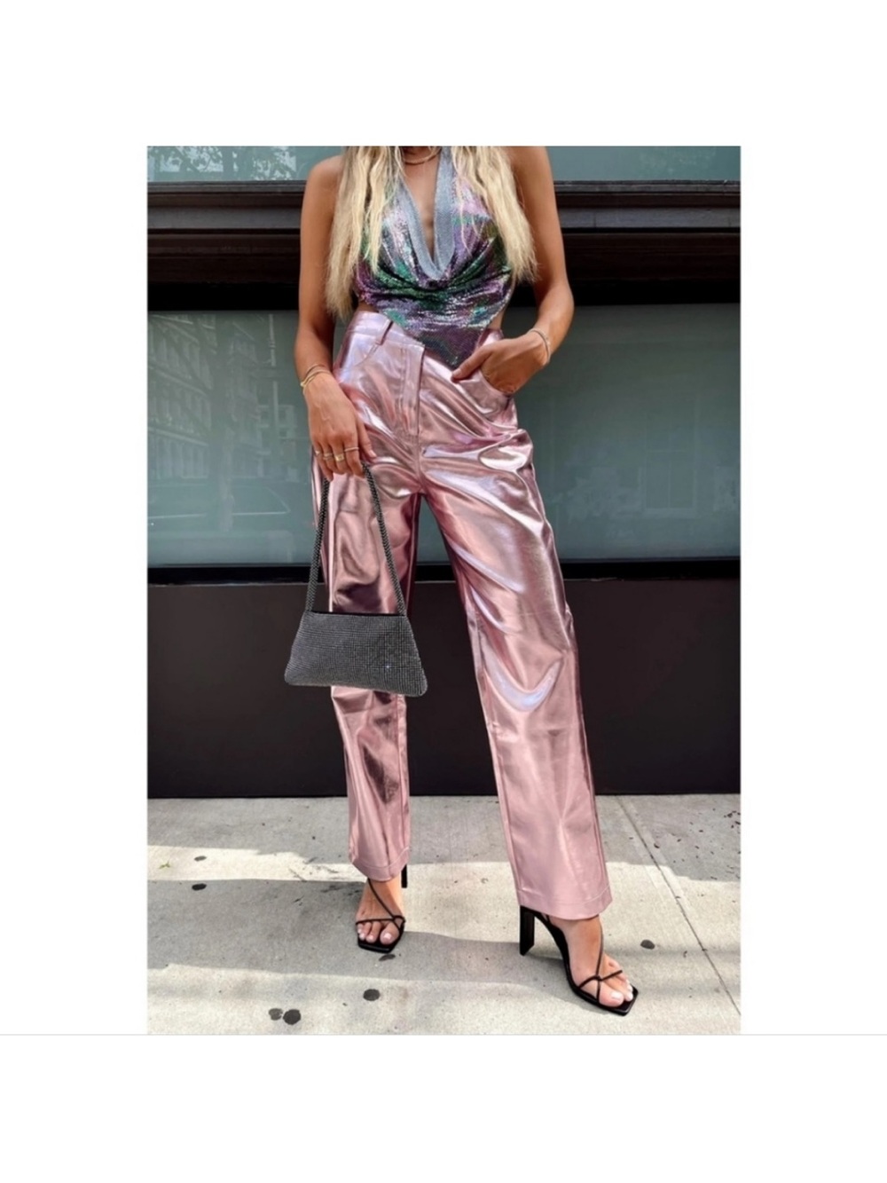 12th Tribe Aimmia Metallic Pink Straight Leg Pants